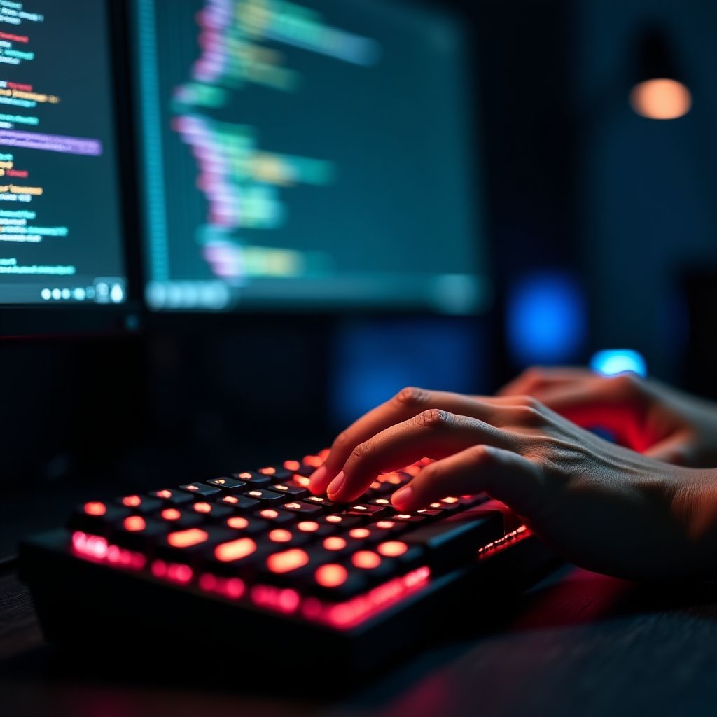 Un desarrollador concentrado escribiendo código en una pantalla