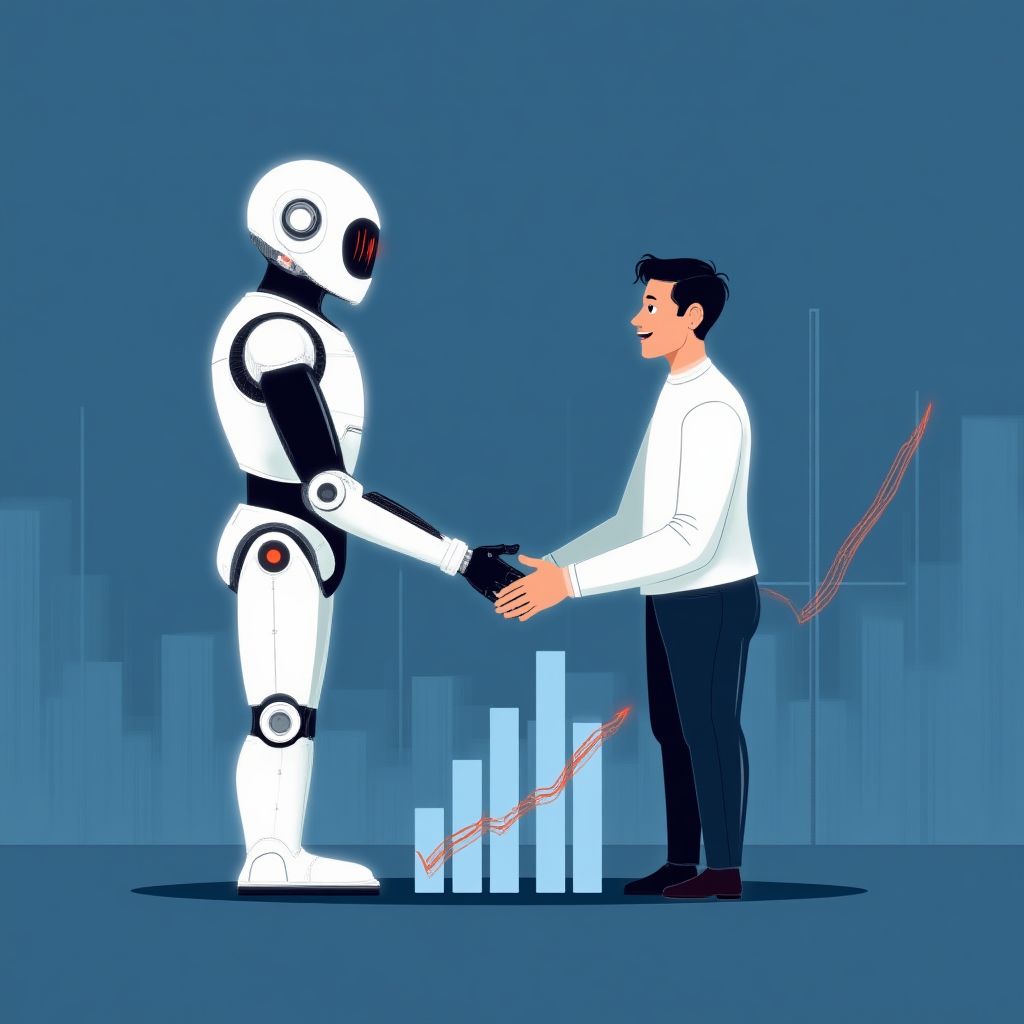 Un robot y un humano dándose la mano